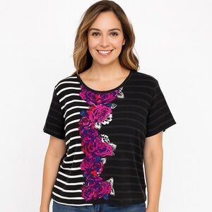 Rafaella Black & Floral Tee Size L | 3140